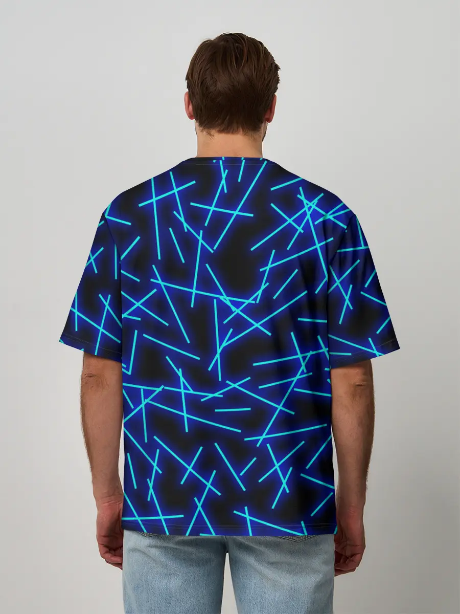 Мужская футболка оверсайз / Неоновые линии