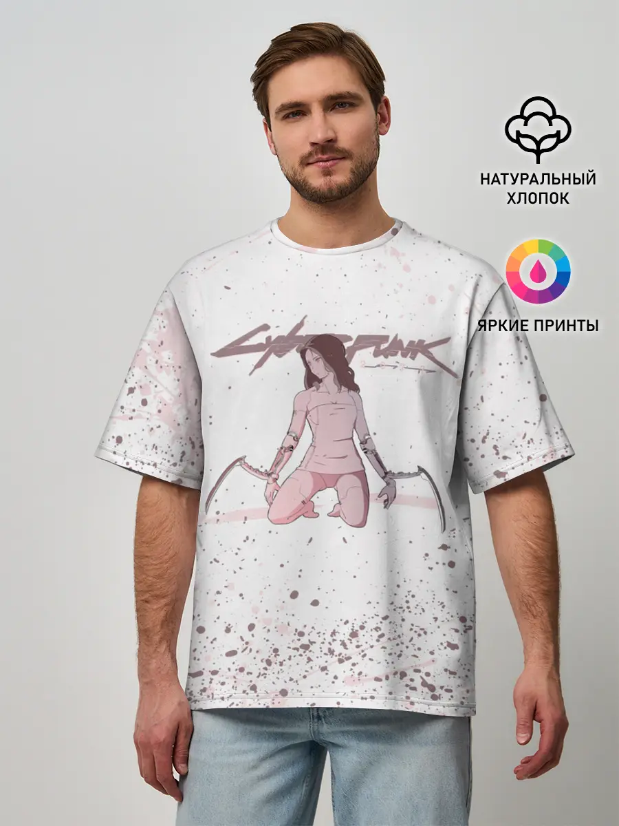 Мужская футболка оверсайз / КЛИНКИ БОГОМОЛА | CYBERPUNK 2077