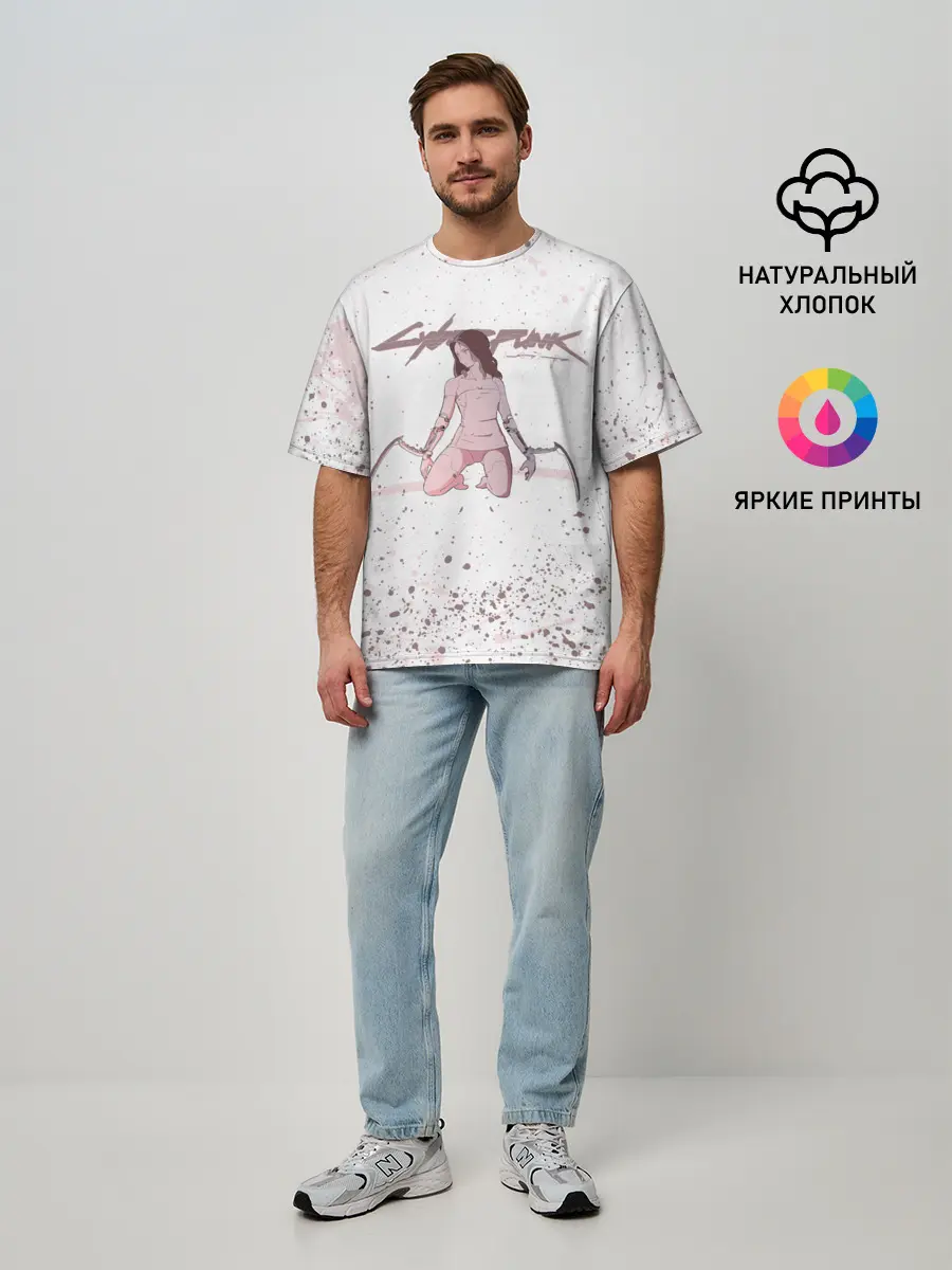 Мужская футболка оверсайз / КЛИНКИ БОГОМОЛА | CYBERPUNK 2077