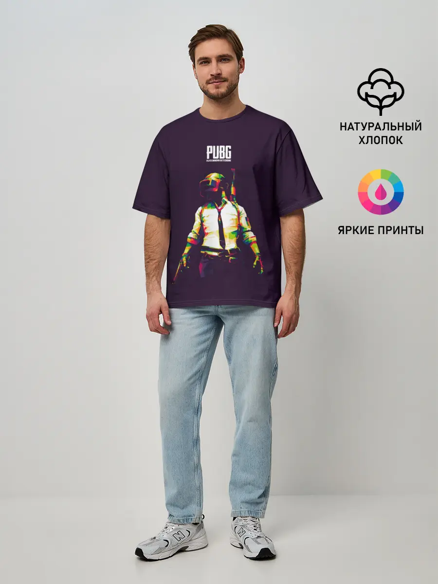Мужская футболка оверсайз / PUBG. Lowpoly