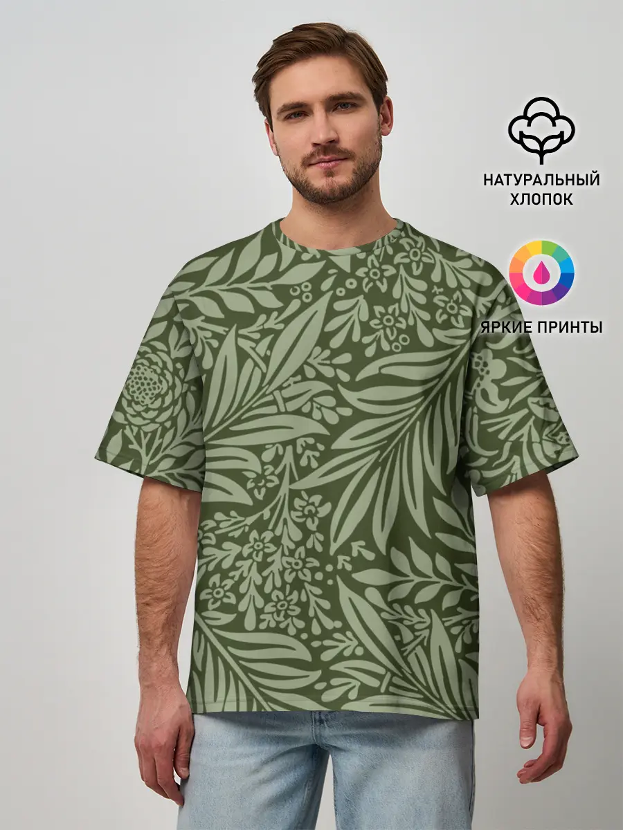 Мужская футболка оверсайз / Flowers Green