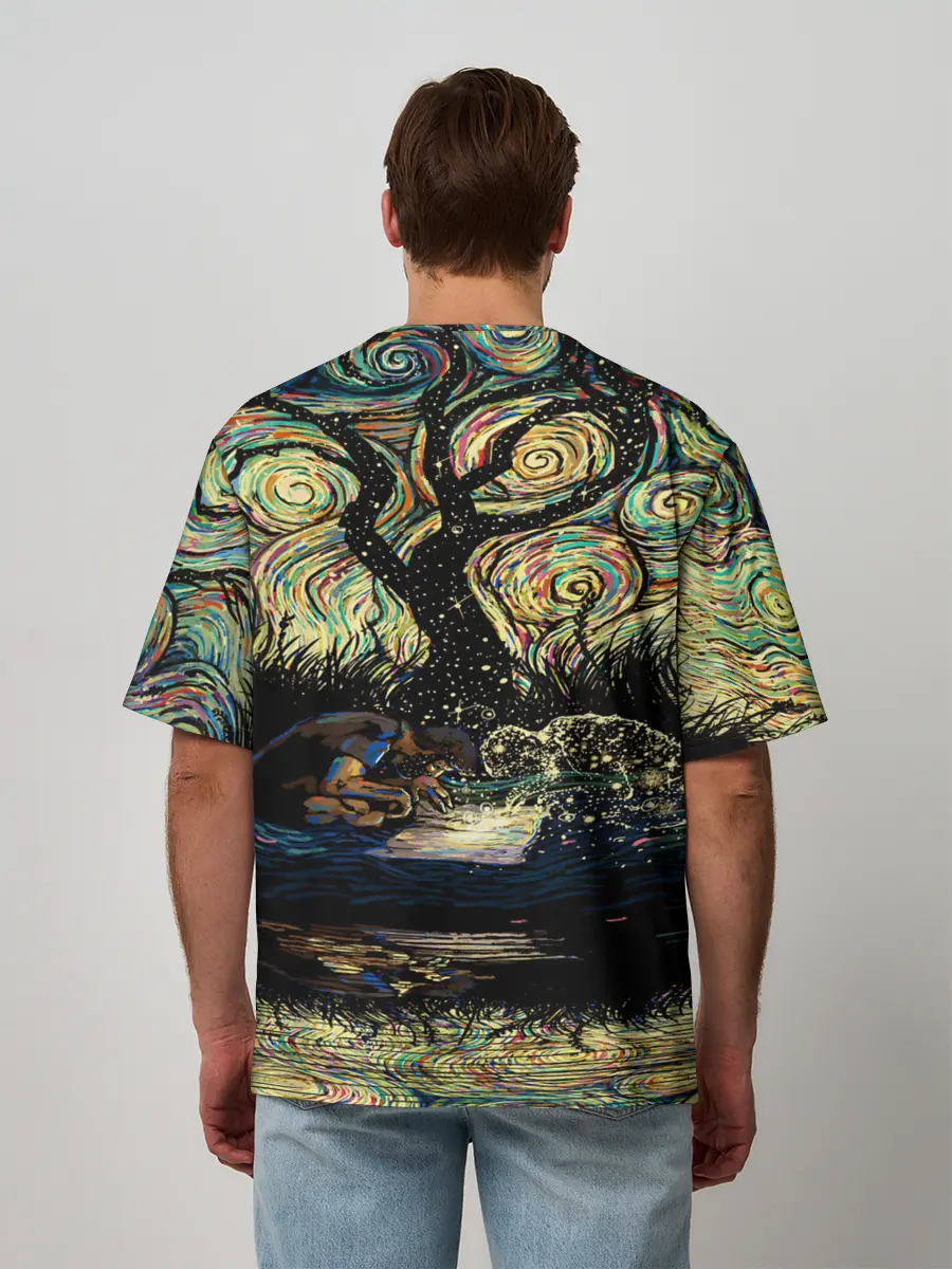 Мужская футболка оверсайз / НОЧЬ В ЛЕСУ