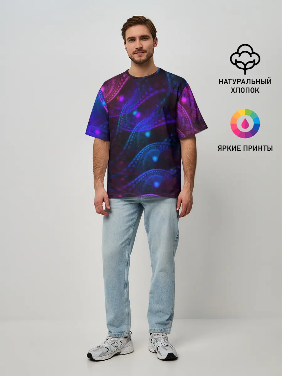 Мужская футболка оверсайз / NEON FRACTAL