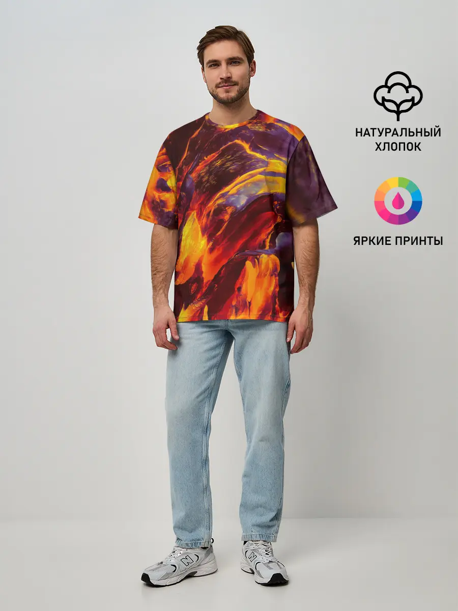 Мужская футболка оверсайз / ОГНЕННЫЙ ГРАНЖ | FIRE GRUNGE