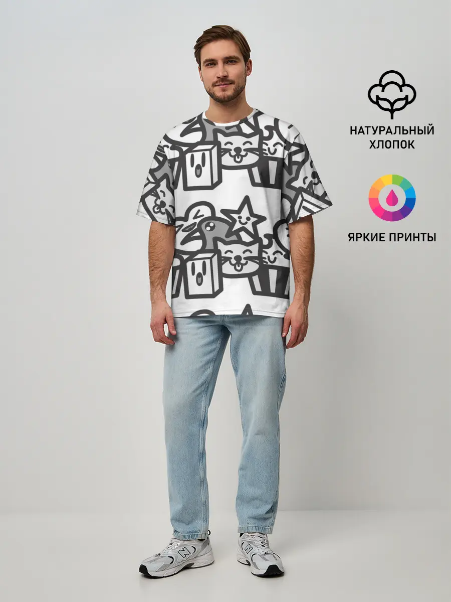 Мужская футболка оверсайз / Чёрно-белые дудлы