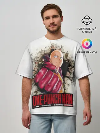 Мужская футболка оверсайз / Сайтама пробивая стены One Punch-Man