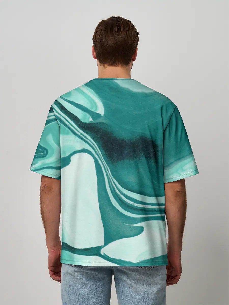 Мужская футболка оверсайз / красочный зелёный развод