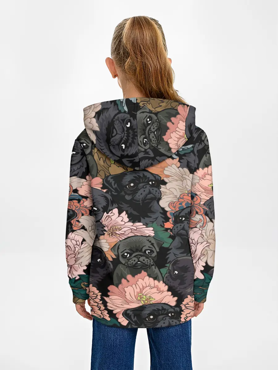 Детское худи / Мопсы и Цветы