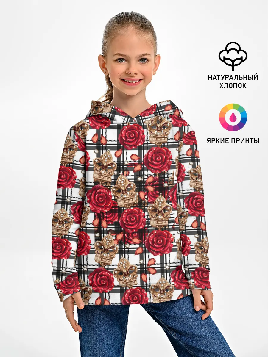 Детское худи / Розы в клеточку