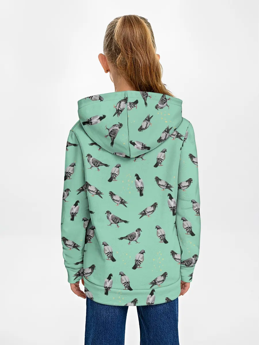 Детское худи / Голуби на зеленом