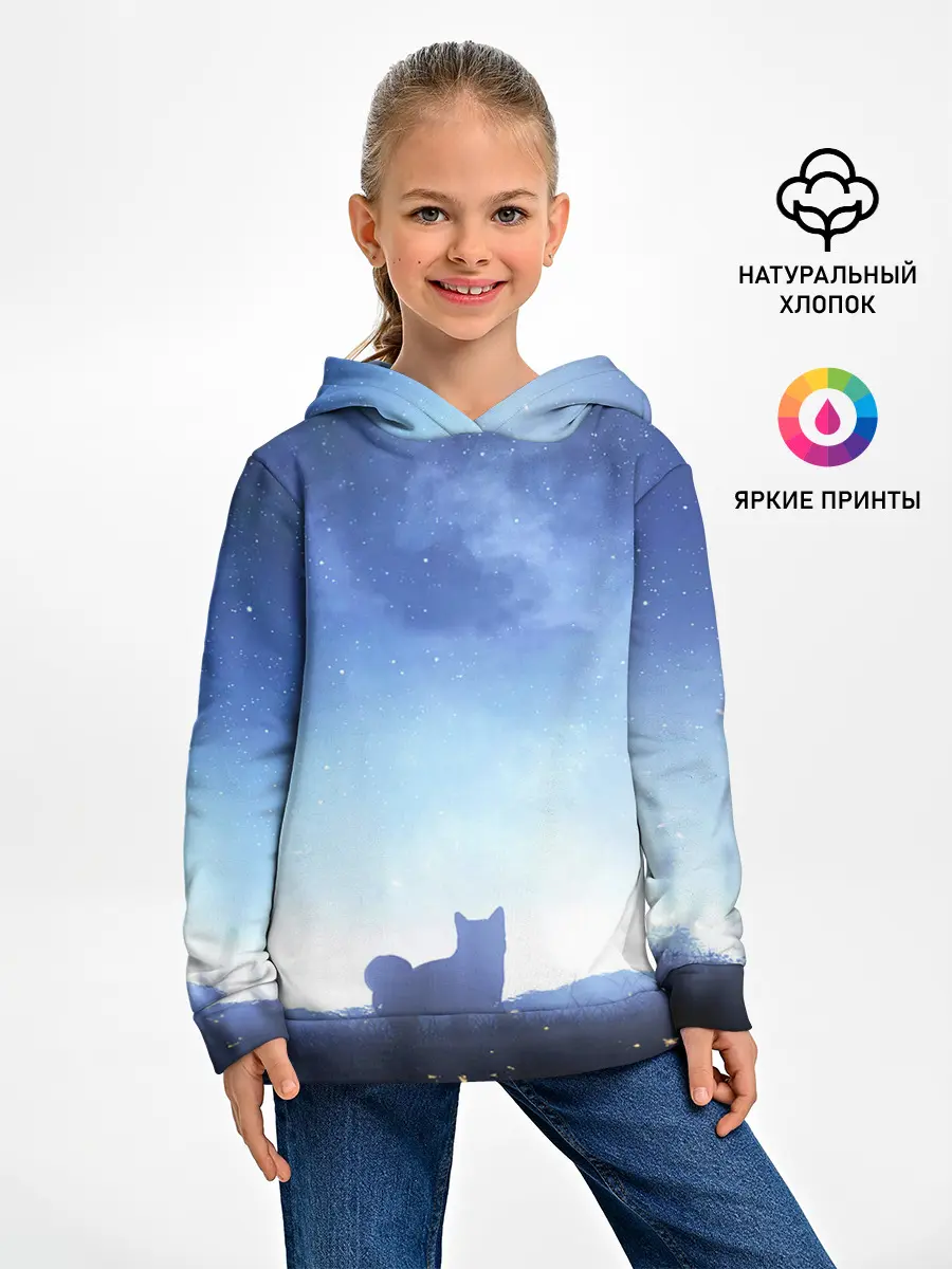 Детское худи / силуэт корги ночь космос дымка