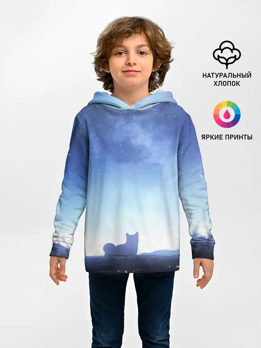 Детское худи / силуэт корги ночь космос дымка
