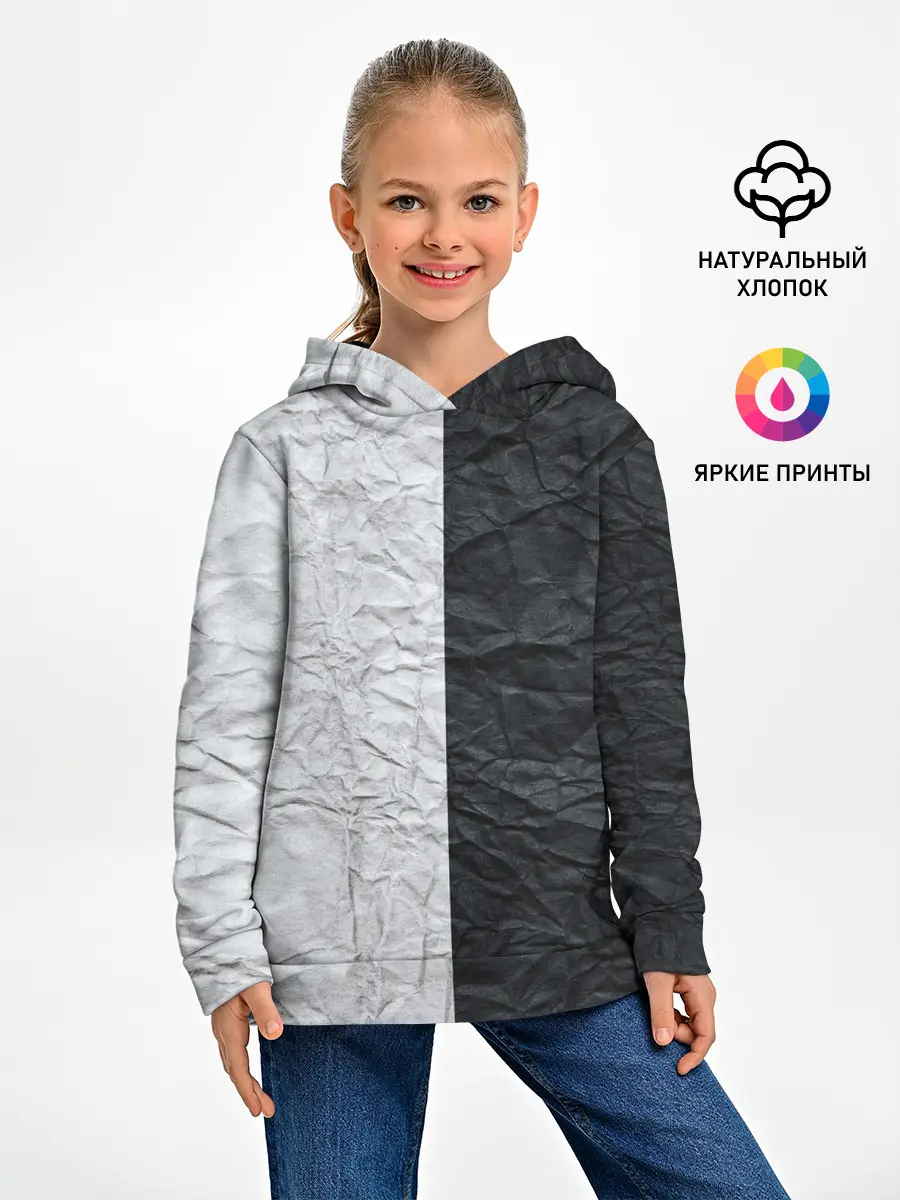 Детское худи / Мятая Черно-Белая Бумага