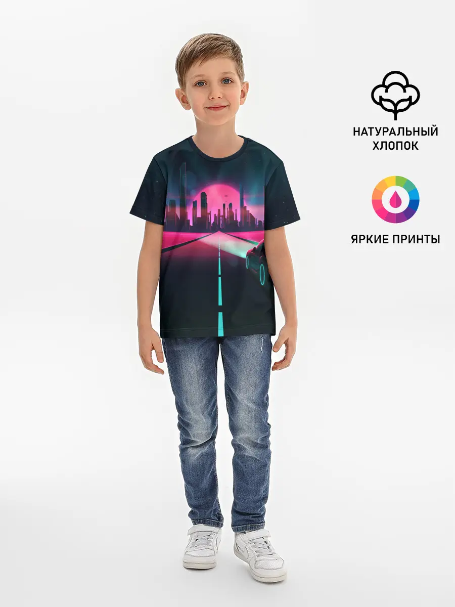 Детская базовая футболка / НЕОНОВЫЙ ГОРОД