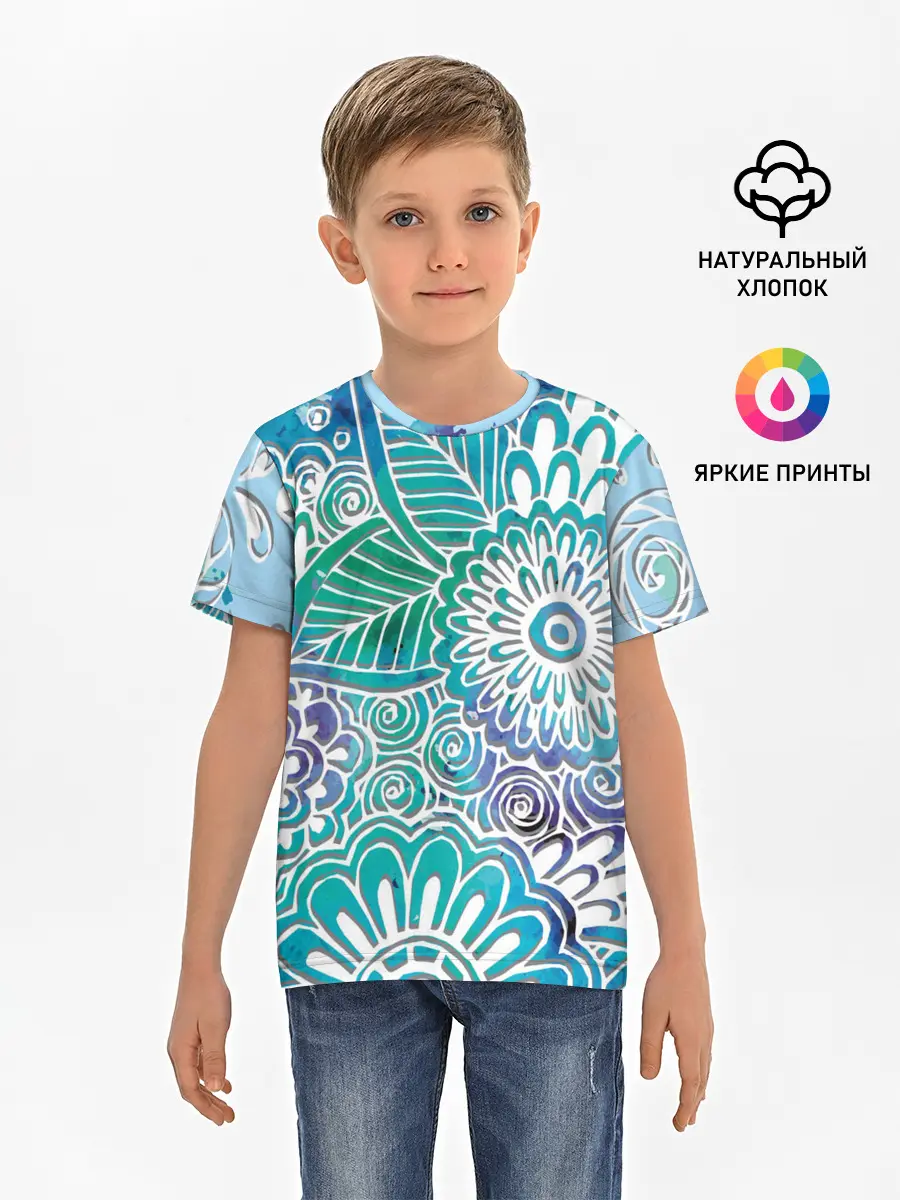 Детская базовая футболка / цветочный узор