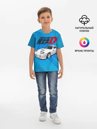 Детская базовая футболка / Initial D машина на голубом фоне