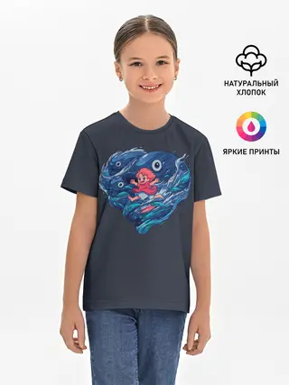 Детская базовая футболка / Ocean heart. Totoro