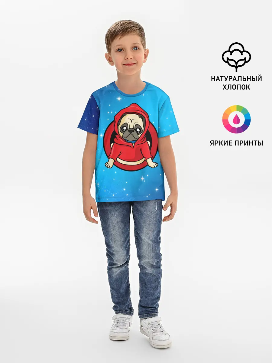 Детская базовая футболка / Мопс в толстовке