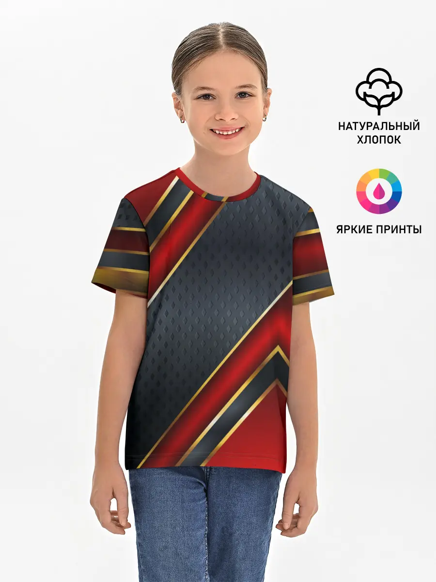 Детская базовая футболка / Black & Red 3D