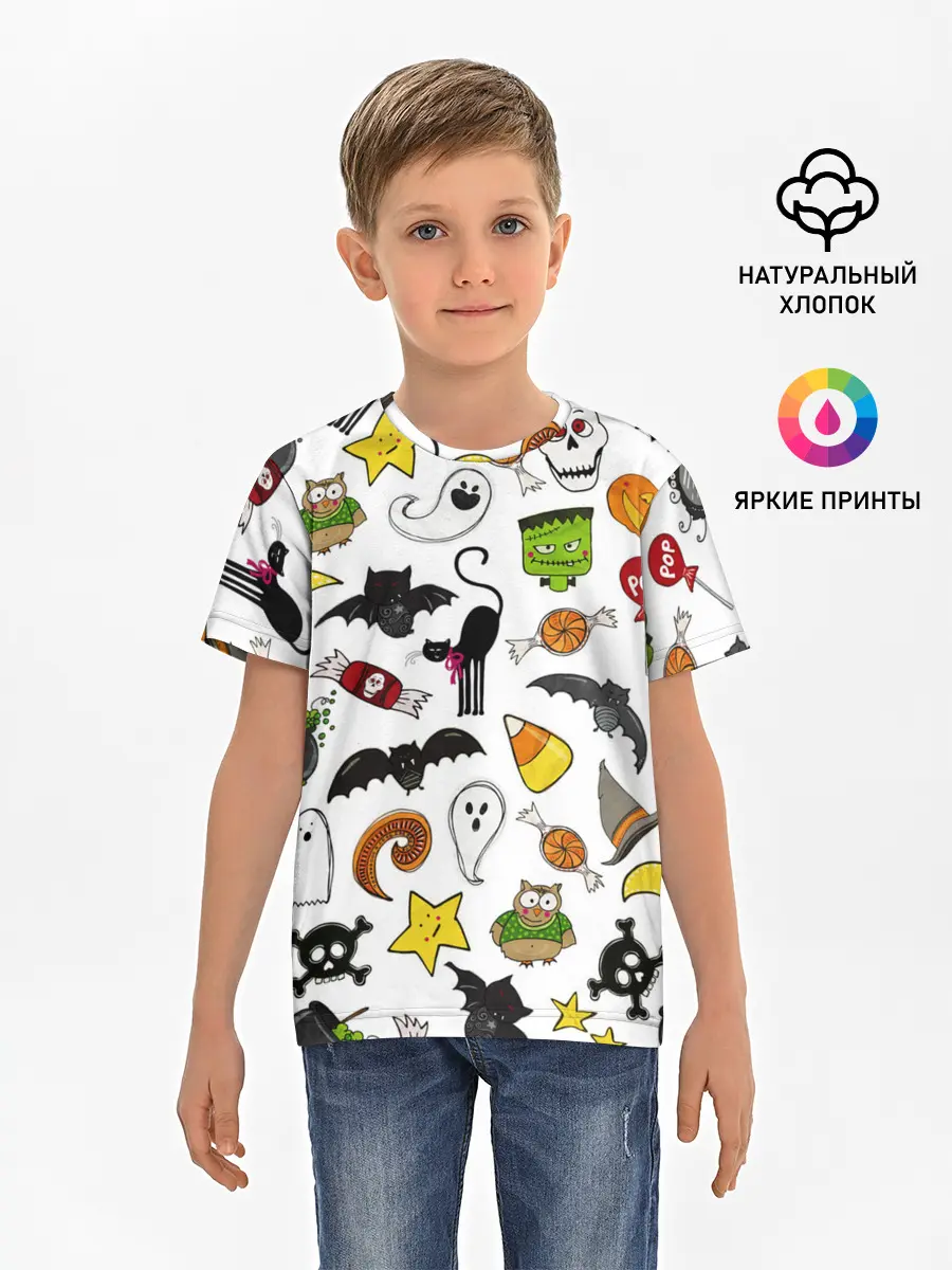 Детская базовая футболка / Хэллоуин паттерн