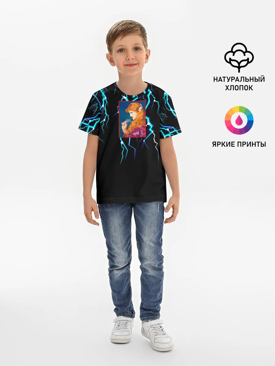 Детская базовая футболка / МОЛНИИ ДЕВУШКА ЦВЕТЫ