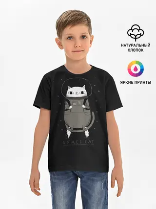 Детская базовая футболка / Кот космонавт