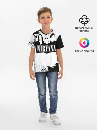 Детская базовая футболка / Нирвана Рок Группа Гранж ЧБ | Nirvana