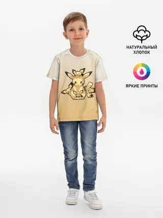 Детская базовая футболка / Семейство Пикачу мило арт