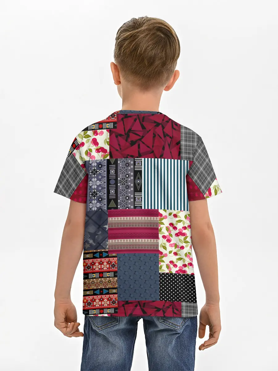 Детская базовая футболка / Деревенский стиль. Пэчворк.