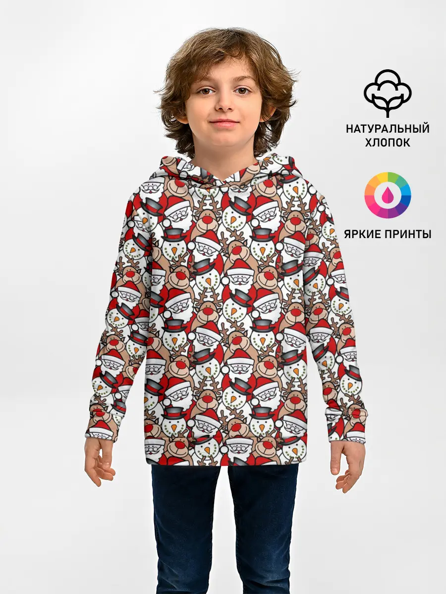 Детское худи / Дед Мороз, Снеговик, Олень