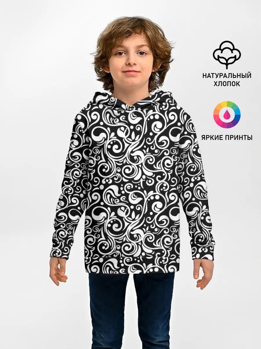 Детское худи / Черно-белая роспись