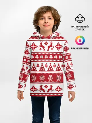 Детское худи / Новый Год | Олени и снежинки