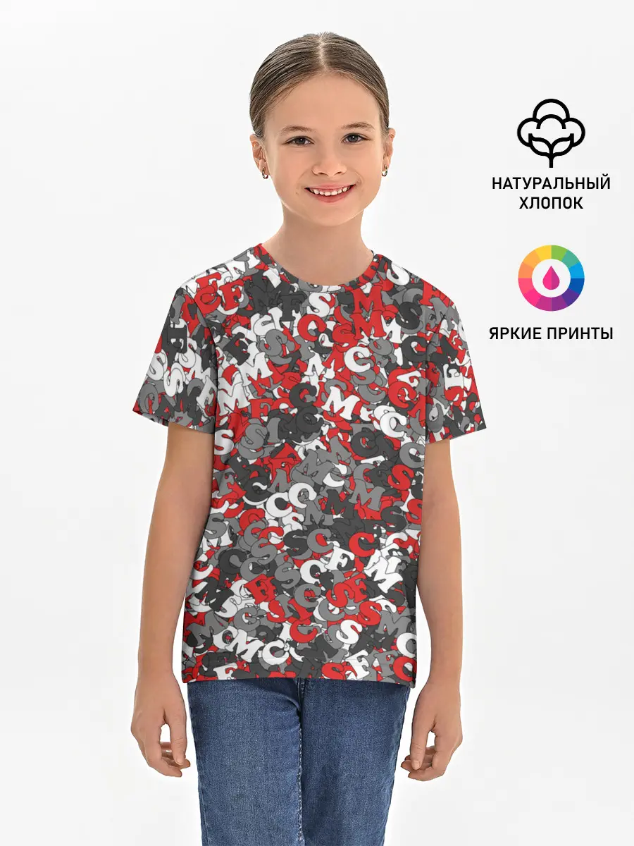 Детская базовая футболка / Камуфляж с буквами F.C.S.M