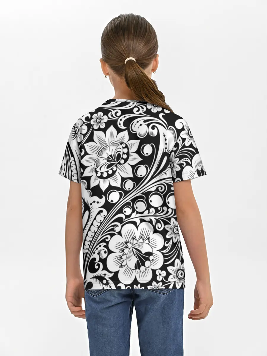 Детская базовая футболка / Хохлома чб