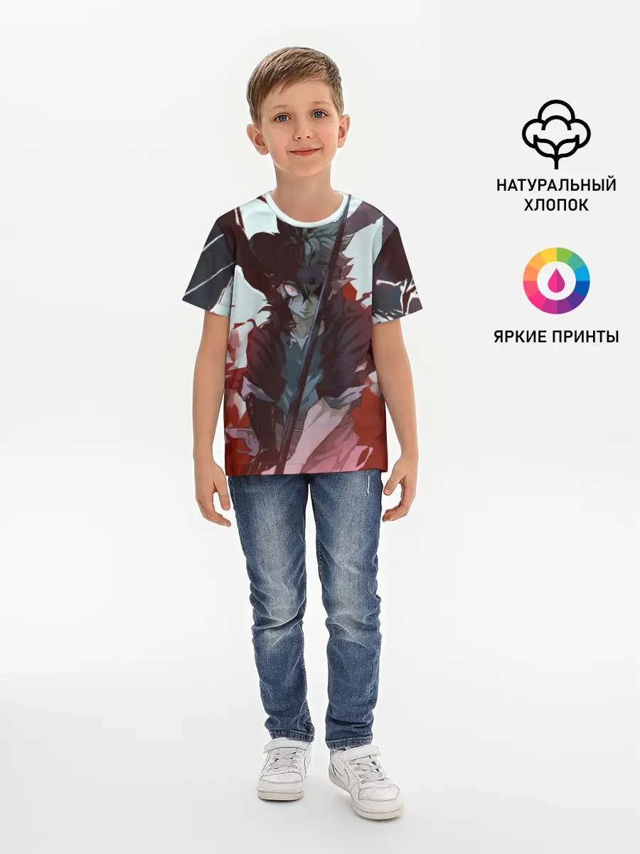 Детская базовая футболка / Аста в режиме демона черный клевер