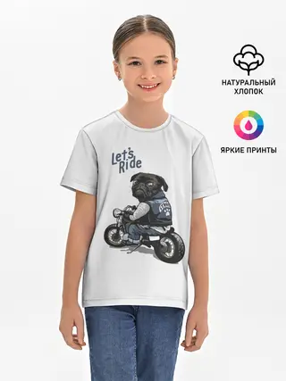 Детская базовая футболка / Pug Rider | Байкер Мопс