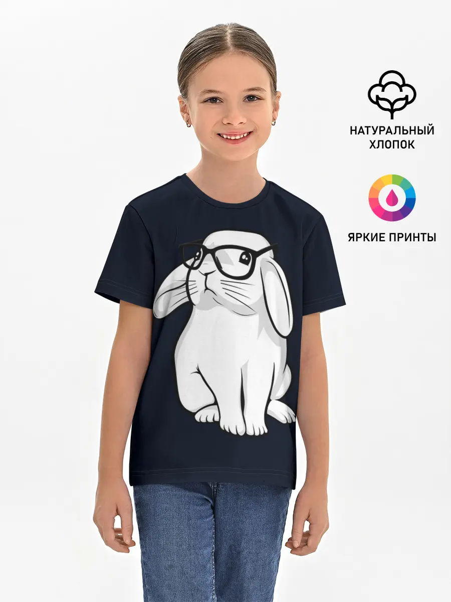 Детская базовая футболка / Кролик Хипстер