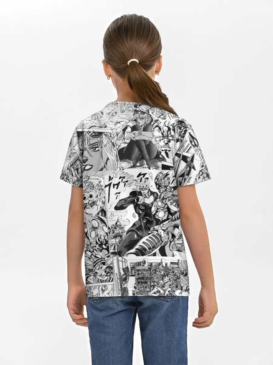 Детская базовая футболка / Чернобелый комикс джоджо