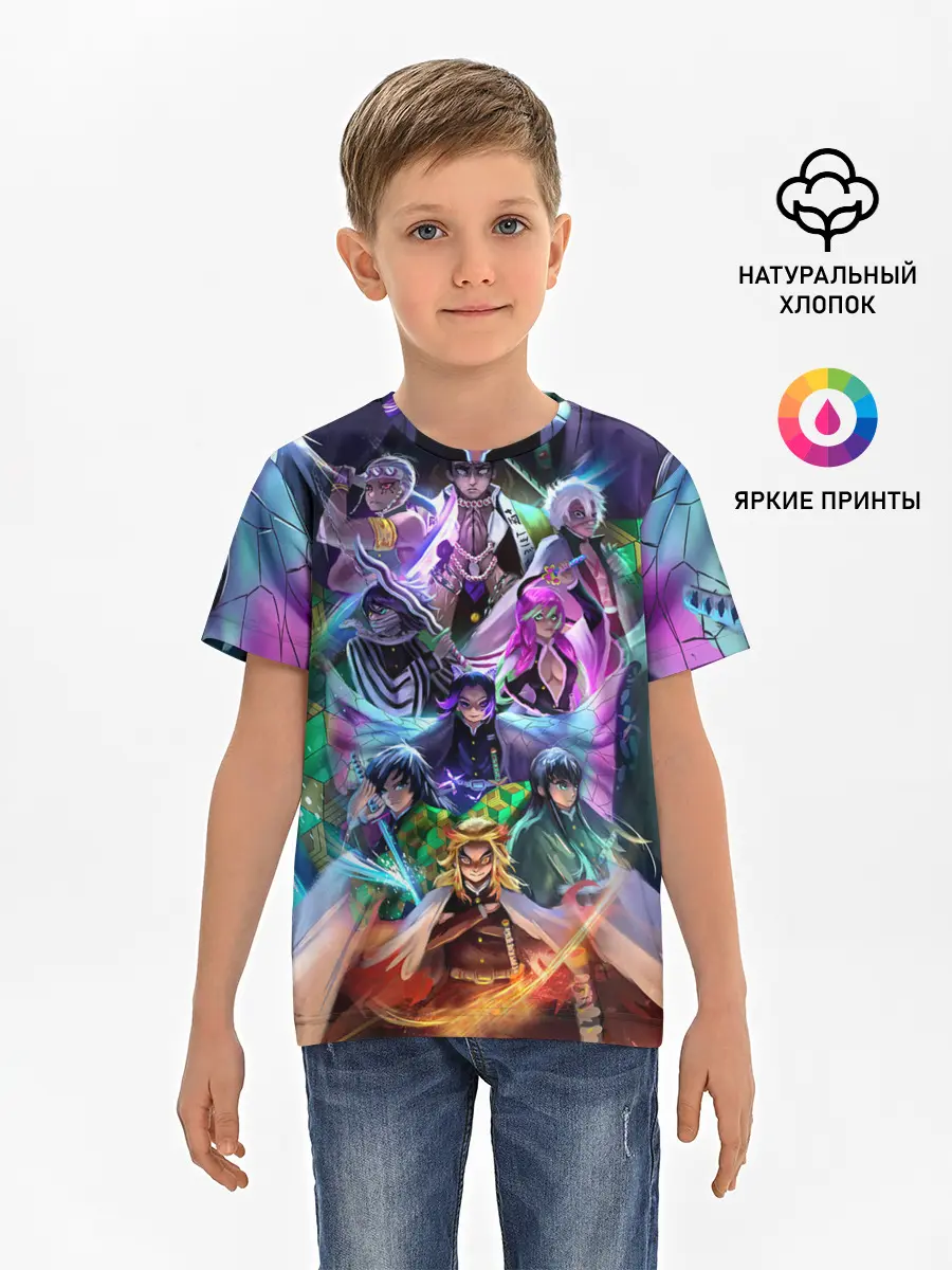 Детская базовая футболка / Герои Demon Slayer постер