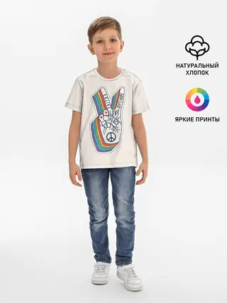 Детская базовая футболка / PEACE and LOVE | МИР и ЛЮБОВЬ