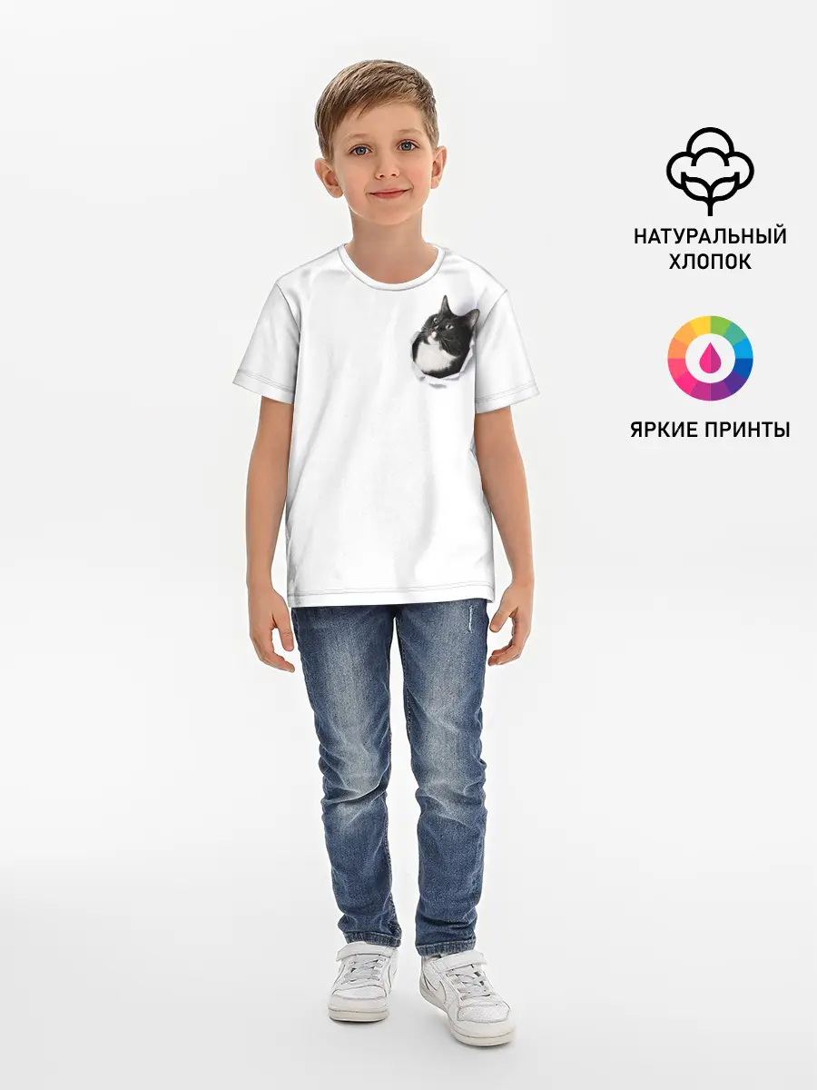 Детская базовая футболка / КОТ В СЕРДЦЕ