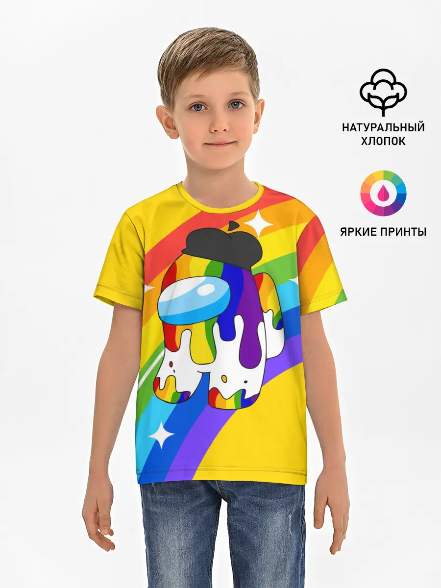 Детская базовая футболка / AMONG US - Радужный