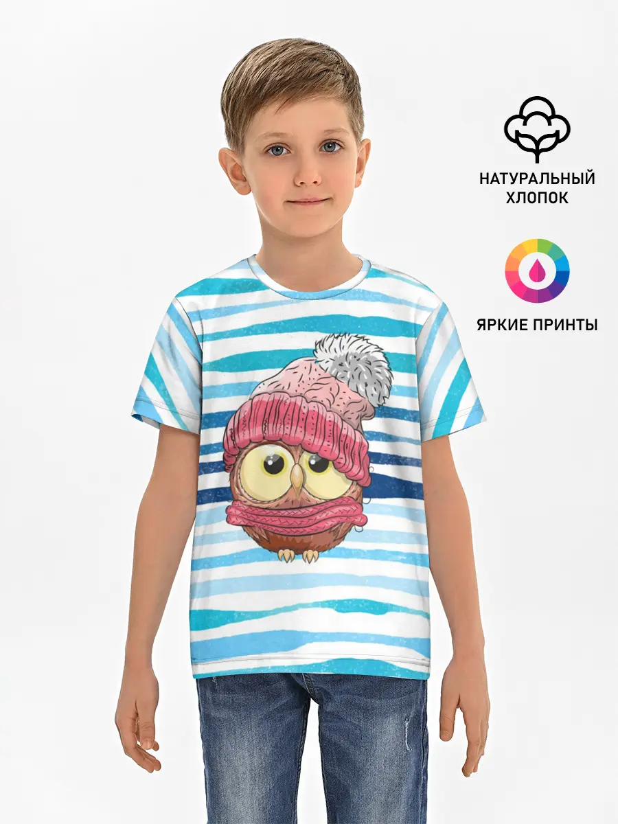 Детская базовая футболка / Сова в шапке