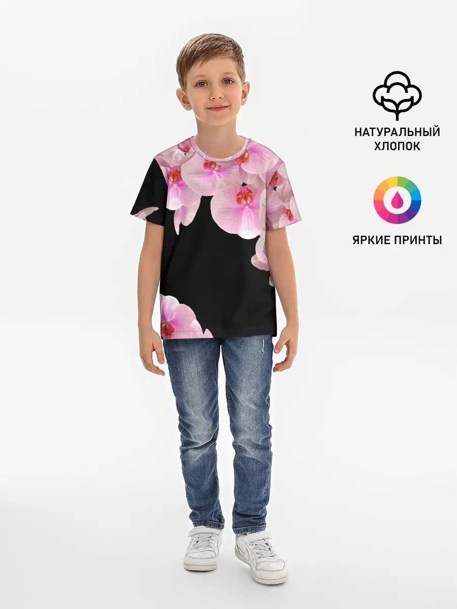 Детская базовая футболка / Орхидеи в ночи