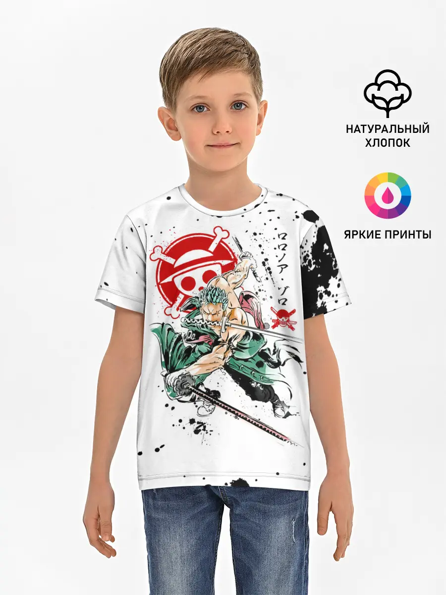 Детская базовая футболка / Ророноа Зоро пират Соломенной Шляпы