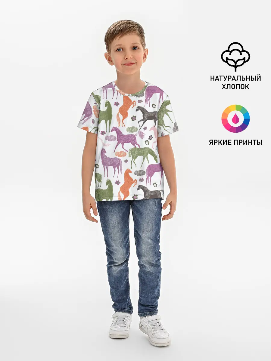 Детская базовая футболка / лошадки