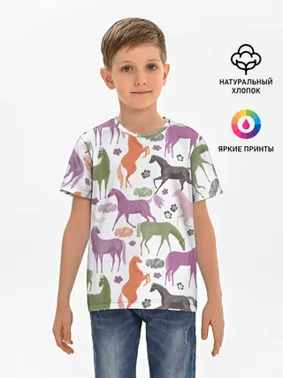Детская базовая футболка / лошадки