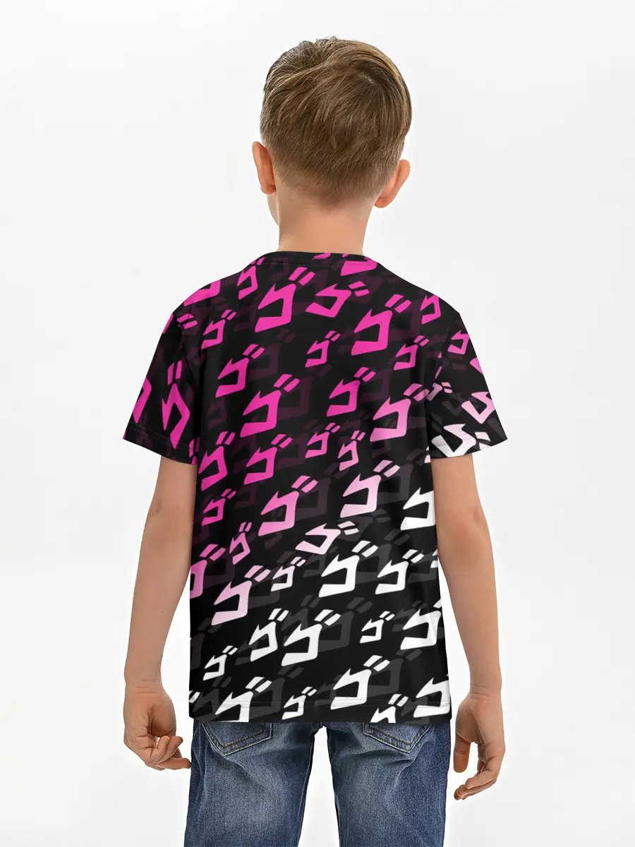 Детская базовая футболка / Розовобелый паттерн джоджо