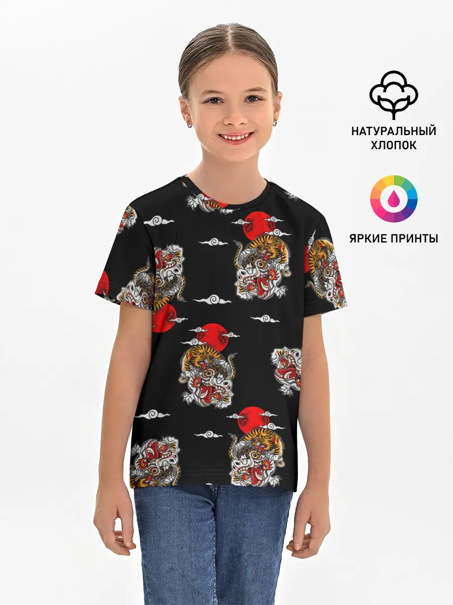 Детская базовая футболка / Японский стиль - тигры
