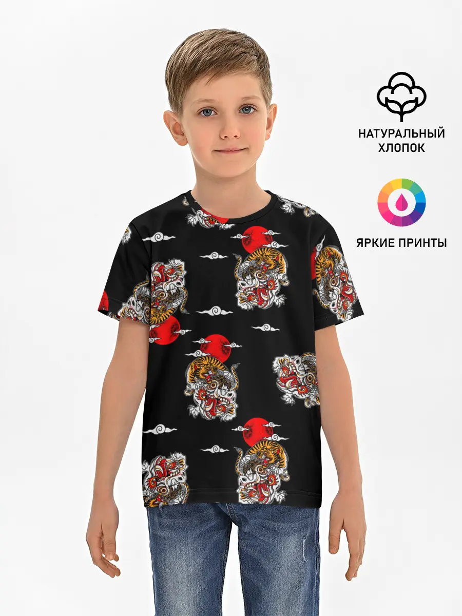 Детская базовая футболка / Японский стиль - тигры